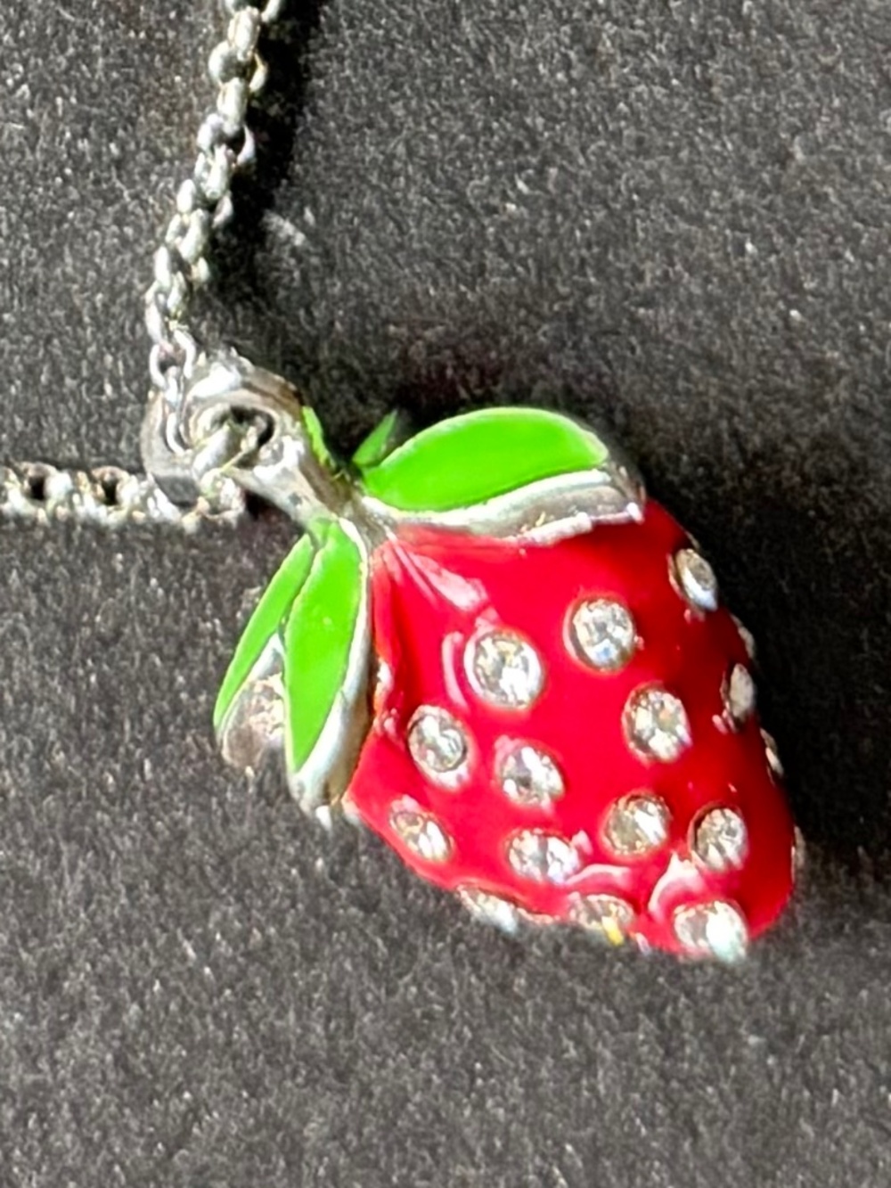 LIA SOPHIA Strawberry Charm Pendant Necklace Silver NWOT - Picture 2 of 4